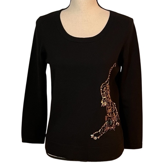 Milly Black Wool Sequin Panther Sweater Sz-M - Picture 1 of 10
